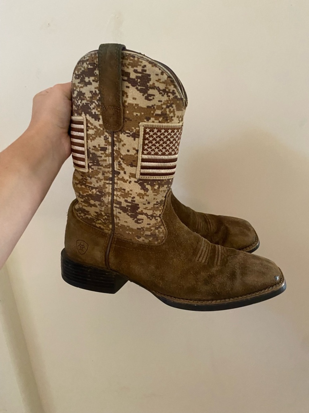 Ariat Sport Patriot Camo American Flag Western Boots Size 8D Brown